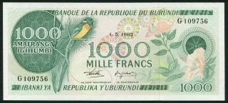Burundi 1000 Francs 1982.  05.  01.  Paradise Whydah Bird & Flowers P31b Unc