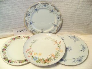 Vintage Set Of 4 Mismatched China Dinner Plates Pink & Blue Florals