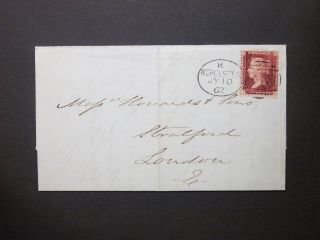 Gb Worcestershire 1862 Qv 1d Red Entire Letter 918 Worcester Spoon To London