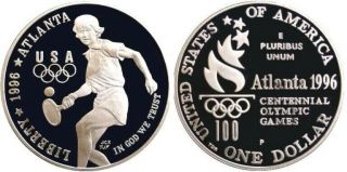2 Coins 1996 - P Tennis Proof Commemorative One Dollar Coin In Capsule