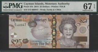 Tt Pk 41b 2014 Cayman Islands 25 Dollars Queen Elizabeth Ii Pmg 67q