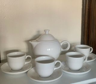 Fiestaware Teapot With 4 Cups & 4 Saucers In White Fiesta HLC Made In USA 2