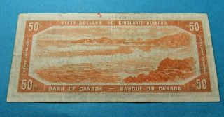 1954 Bank of Canada 50 Dollar DEVIL ' S FACE Bank Note - VF25 2