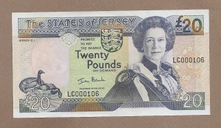 Jersey: 20 Pounds Banknote,  (unc),  P - 29a,  Very Low S/n,  2000,