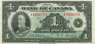 1935 Bank Of Canada $1 Banknote S/n A5056793