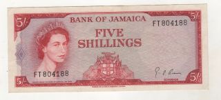 Jamaica 5 Shillings 1960 Pick 51ad Xf - Circulated Banknote