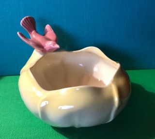 Vintage Royal Copley Bowl With Pink Bird,  Pink & Yellow Vase Marked Green Label