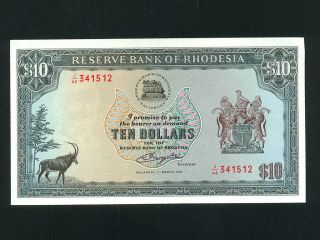 Rhodesia:p - 37a,  10 Dollars,  1976 Au - Unc