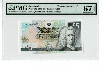 Scotland P 362 2002 5 Pounds Low Number 5663 Commemorative Pmg 67 Epq