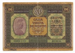 Italy (cassa Veneta) Banknote 100 Lire 1918.