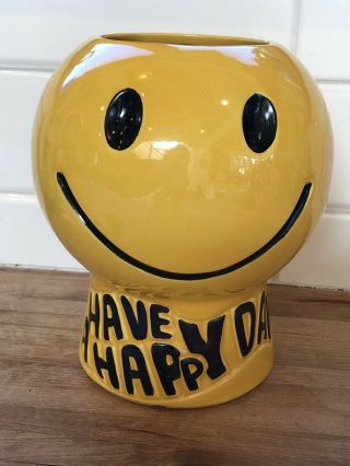 Mccoy Yellow Smiley Face Have A Happy Day Mid Century Planter Jar