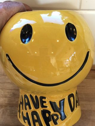 McCoy Yellow Smiley Face Have A Happy Day Mid Century Planter Jar 2