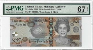 2010 Cayman Islands $25 Dollars,  P - 41a 1st Date D/1,  Pmg Gem Unc 67 Epq