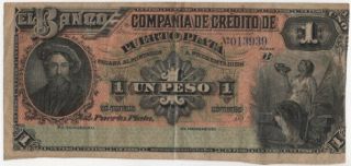 Dominican Republic 1 Peso Banco De Puerto Plata Date 1887 Remainder Ps103r Fine,