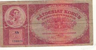Czechoslovakia Czechoslovakian Czech Banknote 50 Korun 1929