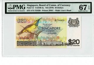 Singapore P 12 1979 20 Dollars Prefix A/73 Pmg 67 Epq Gem Unx