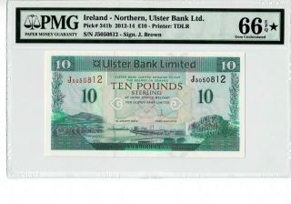 Northern Ireland P 341b Ulster Bank 2014 10 Pounds Pmg 66 Epq Gem Unc Star