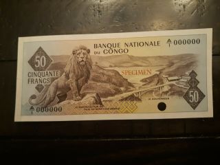 Very Scarce - Congo 50 Franc Note P - 5 Specimen Color - Ch/gem Test Note
