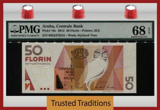 Tt Pk 18c 2012 Aruba Centrale Bank 50 Florin Owl Pmg 68 Epq None Finer