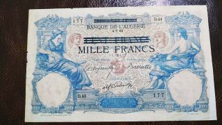 Tunisia Algeria 1000 Francs Ovpt 100 Francs 1892