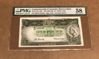 Commonwealth Of Australia 1 Pound Reserve Bank 1961 65 Pick 34a Pmg Aunc 58