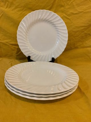 4 VTG Sheffield Bone White China Dinner Plate Swirl Rim 10 1/4 