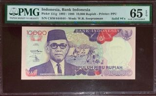 Indonesia Banknote,  10000 Rupiah 1998 Solid 4 Pmg 65 Epq1