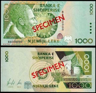 Albania Banknote Specimen Paper Money,  1000 Leke 1996,  P 65.  Unc