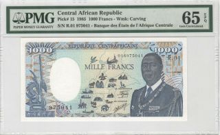 Central African Republic 1000 Francs 1985 P - 15 Pmg 65epq