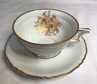 Vintage Haviland Limoges France Porcelain Tea Cup And Saucer,  Floreal,  Gold Trim
