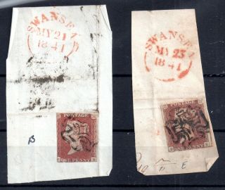 Gb Qv 1841 1d Penny Reds Maltese Cross On Fragments Ws15956