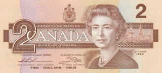 BANK OF CANADA 2 DOLLARS 1986 AUN9666669 2 DIGIT RADAR NOTE - UNC 2