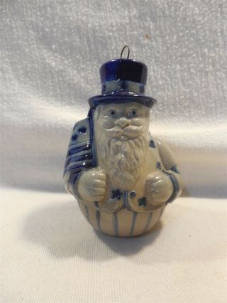 Blue Salt Glaze Pottery Uncle Sam Santa Claus Ornament 3 3/4 "