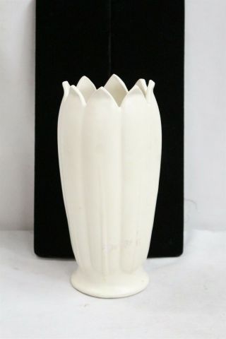 Arts Crafts Padre Matte White Speared Leaves Lotus Art Pottery Vase