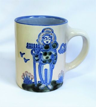 Adorable Vtg Ma Hadley Pottery Blue Farmer Farming Mug Cup " The End " In Bottom