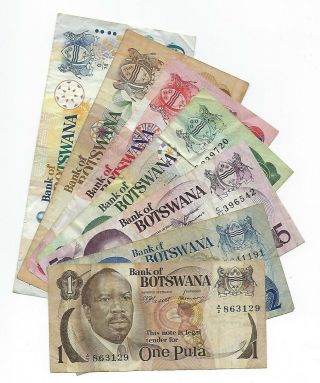 Botswana 1,  2,  5,  10,  20,  50 & 100 Pula 1976 - 2000.  Jo - 8478