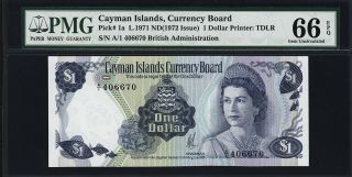 Cayman Islands 1 Dollar 1971 (1972),  P.  1a A1,  Pmg 66 Gem Unc Epq
