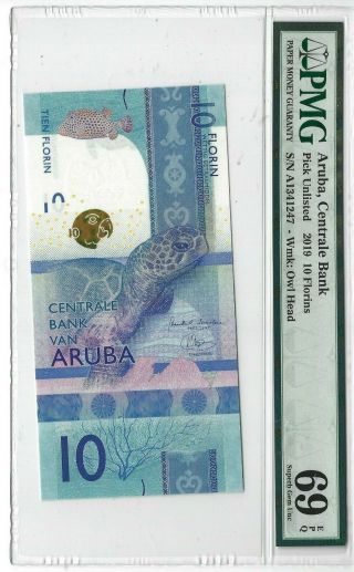 P - Unl 2019 10 Florins,  Aruba Centrale Bank,  Issue,  Pmg 69epq,  Gem,