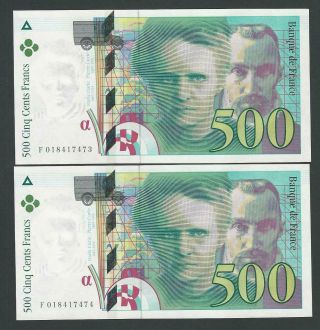 France 2 X 500 Francs 1994 Pierre E Marrie Currie Running Number Unc