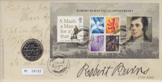 Gb Stamps First Day Cover 2009 Robert Burns With £2 Coin