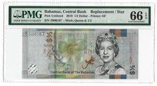 2019 Bahamas $1/2 Dollar 50 Cents,  Z00016x Replacement,  Pmg Gem Unc 66 Epq,  Qeii