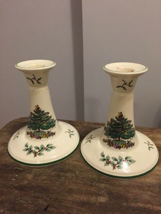 Spode Christmas Tree Candle Stick Holders Made In England 5.  75” Tall