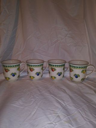 Set Of 4 Villeroy & Boch French Garden Fleurence Coffee Mugs Green Fruit Motif