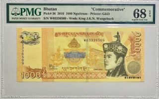 Bhutan 1000 1,  000 Ngultrum 2016 Comm.  P 36 Gem Unc Pmg 68 Epq Highest