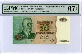 Finland 10 Markkaa 1980 P 111 Replacement Gem Unc Pmg 67 Epq Highest