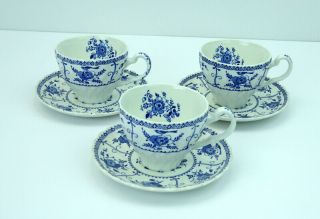 Johnson Brothers Indies Blue Set Of 3 Cups And Saucers Flat Floral Ironstone