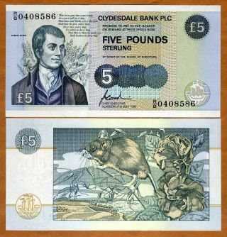 Scotland Clydesdale Bank,  5 Pounds,  1996 P - 224a Unc Robert Burns Commemorative