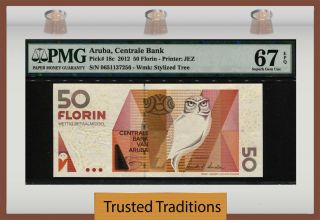 Tt Pk 18c 2012 Aruba - Centrale Bank 50 Florin " Owl " Pmg 67 Epq Gem Unc