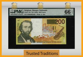 Tt Pk 148 1995 Belgium Banque Nationale 200 Francs Pmg 66 Epq Gem Uncirculated