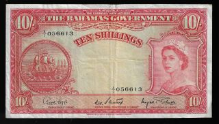 Bahamas 1953 Issue 10 Shillings Banknote Scarce Crisp Pick 14b